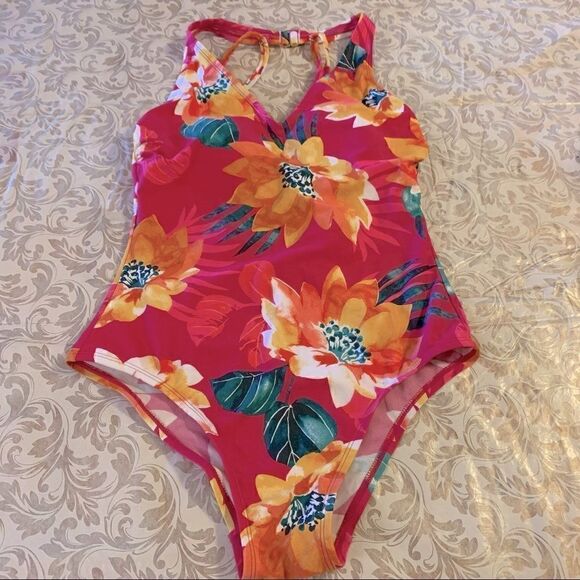 Kona Sol Swimsuit Hawaiian Floral Padded Adj Straps Size Medium 8/10 - Picture 1 of 7
